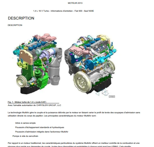 Manuel d'atelier Fiat 500 2013 Multi Air et Turbo français