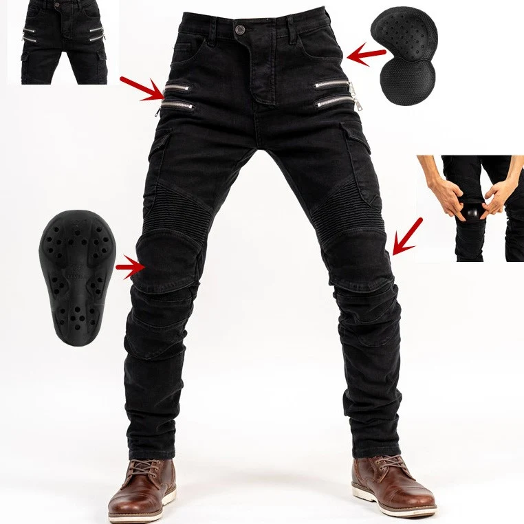 Jean de moto noir à zips