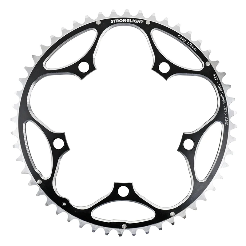 Plateau Route 5 branches Ø 130 Stronglight 52 dents Extérieur Alu Noir-Argent 9-10V.