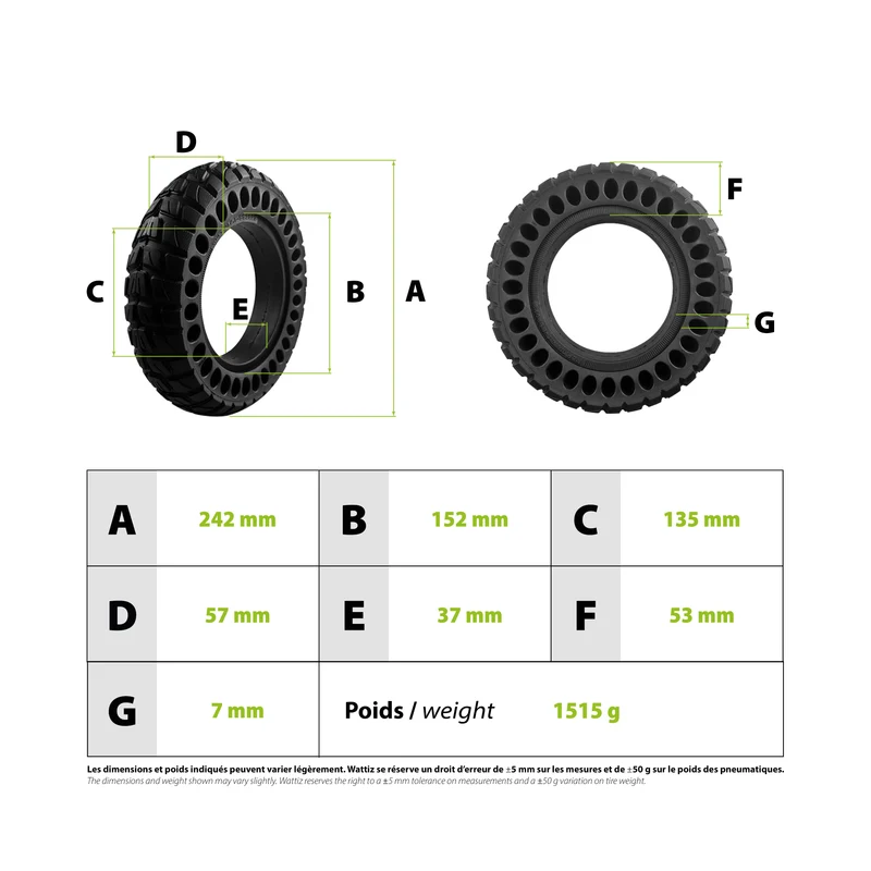 Pneu plein 10x2.50 - 36mm offroad Kugoo M4 M4 Pro