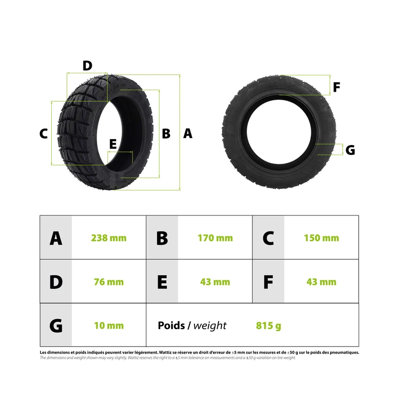 Pneu Offroad 80/65-6 ou 255X80 renforcé tubeless