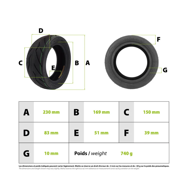 Pneu route 80/65-6 renforcé tubeless