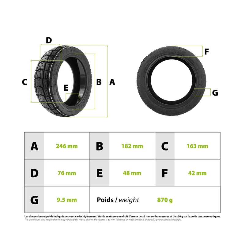 Pneu 10x2.75-6.5 Tubeless + gel anti crevaison Urbanglide E-cross