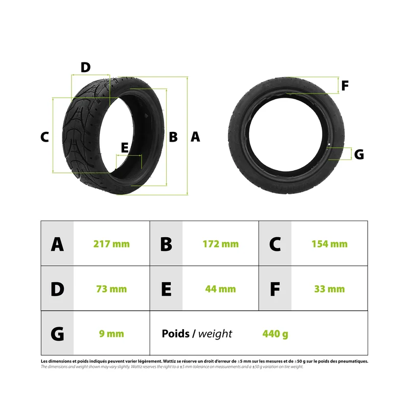 Pneu 70/50-6.1 tubeless Dualtron Mini Pop Togo Aminia (8.5x3)