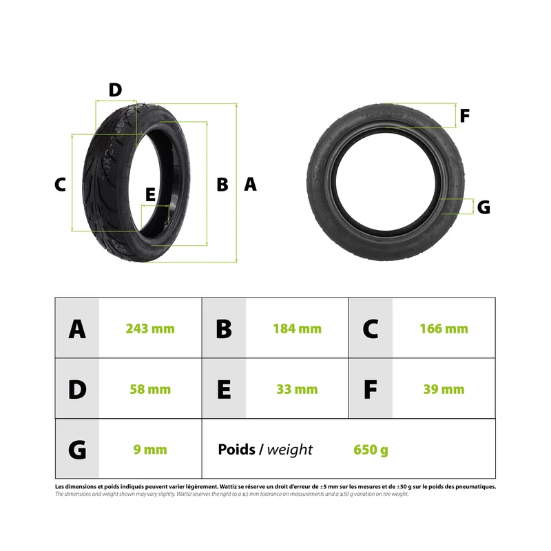 Pneu 10x2.125-6.5 Ninebot F Xiaomi Mi4 Tubeless Gel Anti Crevaison