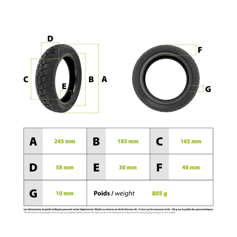 Pneu 10x2.50-6.5 Semi Offroad Tubeless avec gel anticrevaison