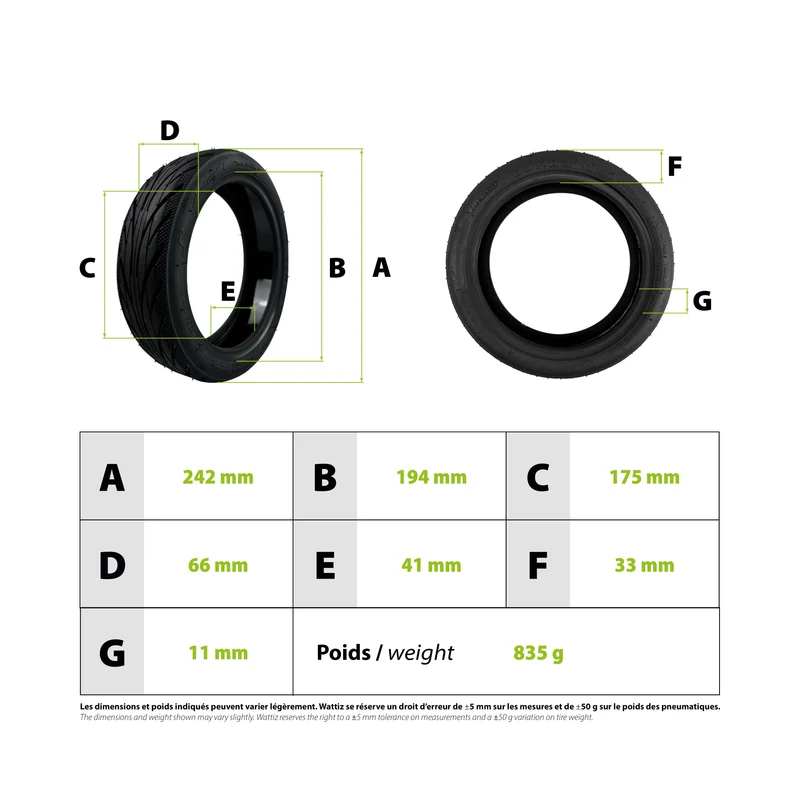 Pneu 60/65-6.9 avec gel Ninebot G2 roue arriere
