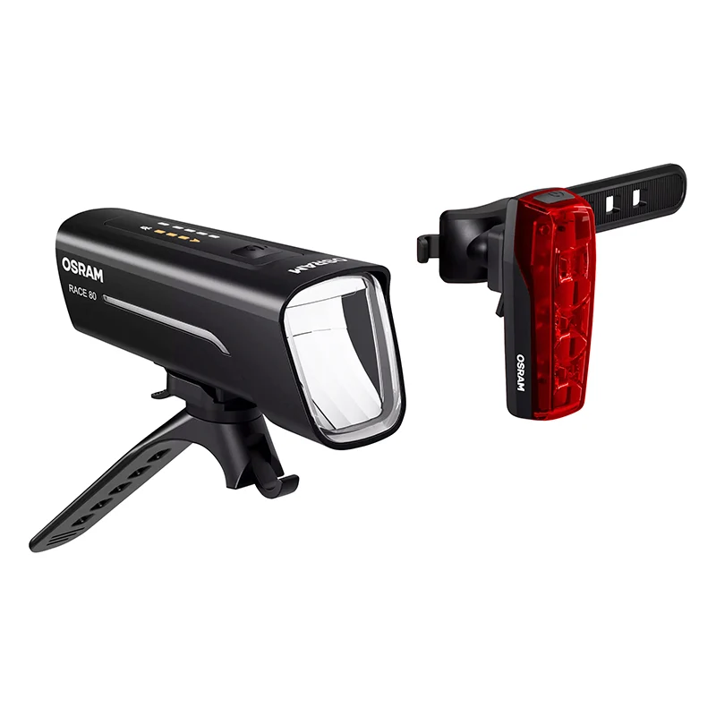 Éclairage Vélo Usb Kit Osram Race 80 Lux Noir Fonction Éclairage Automatique-Feu Stop (Autonomie Mode 100% 4H) (Avant+Arrière) -Homologation Stvzo