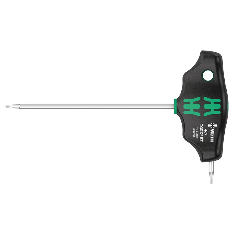 Clé Torx Manche En T Wera 467 Hf T7X100 mm Noir-Vert (Vendu A L'Unite) -Marque Allemande Pour Les Ateliers-