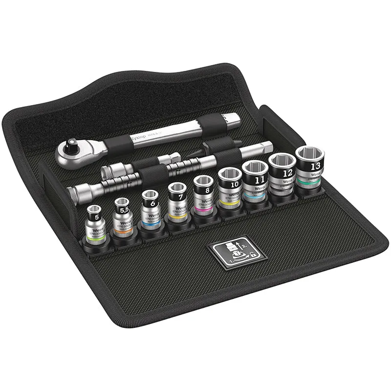 Cliquet Wera 8100 Zyklop Métal 1-4 Metrique Avec Douilles Chrome Moly (Set 13 Pieces) -Marque Allemande Pour Les Ateliers-