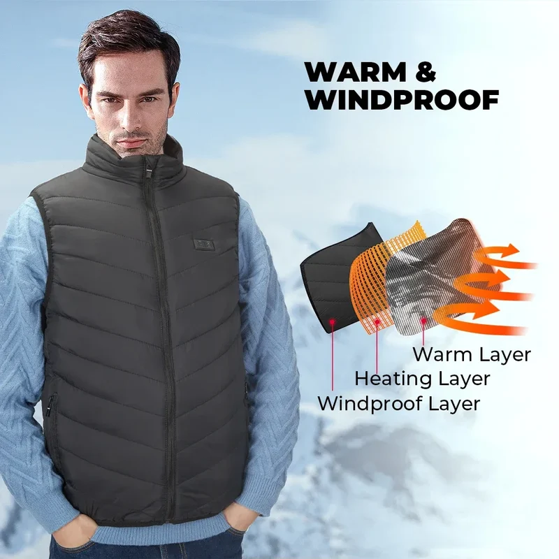 New Men Women Heated Vest Winter USB Electric Smart Heating Jackets Thermal Heat Clothing Plus size Hunting Coat