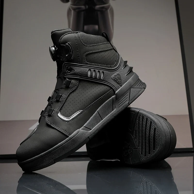 Leather Motorcycle Shoes Men's Genuine Cowhide Motos Protective Ankle Length Short Boots Motocross Breathable Anti Drop Shoes