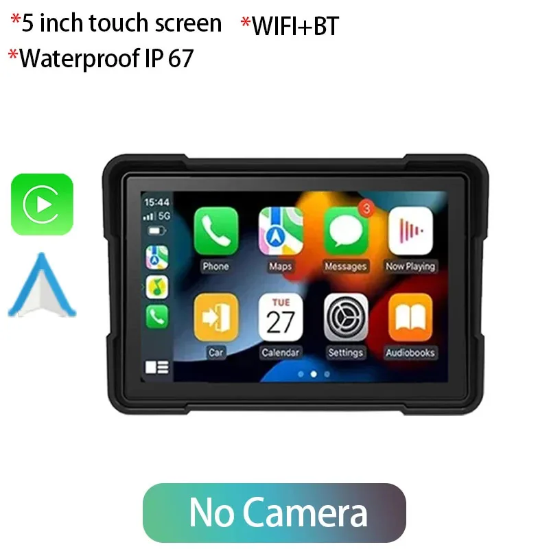 Nevegetor 5 inch Motorcycle Carplay Waterproof 1080P WiFi Wireless Android-Auto DVR Monitor Dash Cam GPS Navigation TPMS