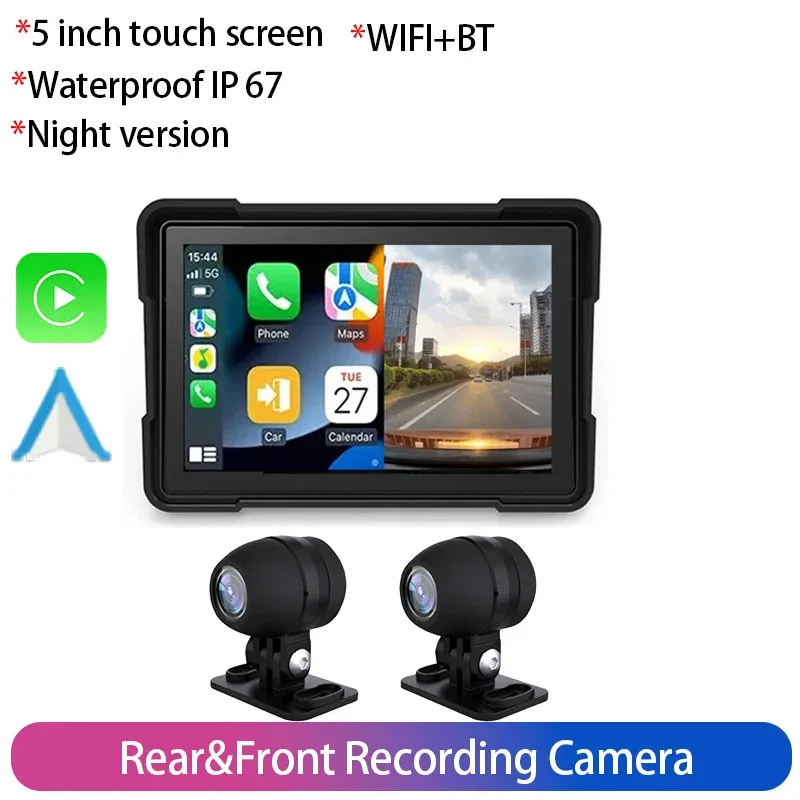 Nevegetor 5 inch Motorcycle Carplay Waterproof 1080P WiFi Wireless Android-Auto DVR Monitor Dash Cam GPS Navigation TPMS