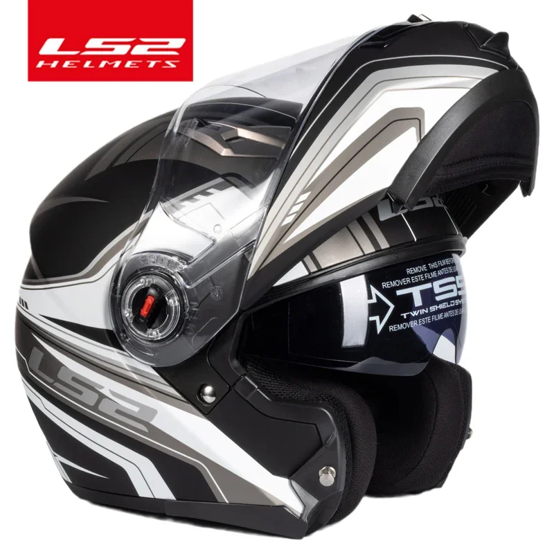 Capacete Original LS2 FF370 Flip Up Motorcycle Helmet LS2 Dual Lens Modular Helmets with Sun Visor Casco Moto