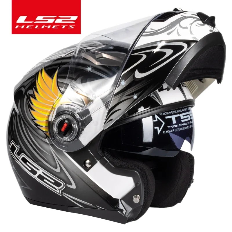 Capacete Original LS2 FF370 Flip Up Motorcycle Helmet LS2 Dual Lens Modular Helmets with Sun Visor Casco Moto
