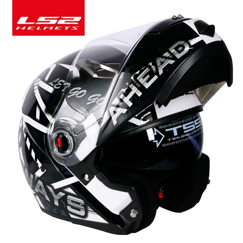 Capacete Original LS2 FF370 Flip Up Motorcycle Helmet LS2 Dual Lens Modular Helmets with Sun Visor Casco Moto