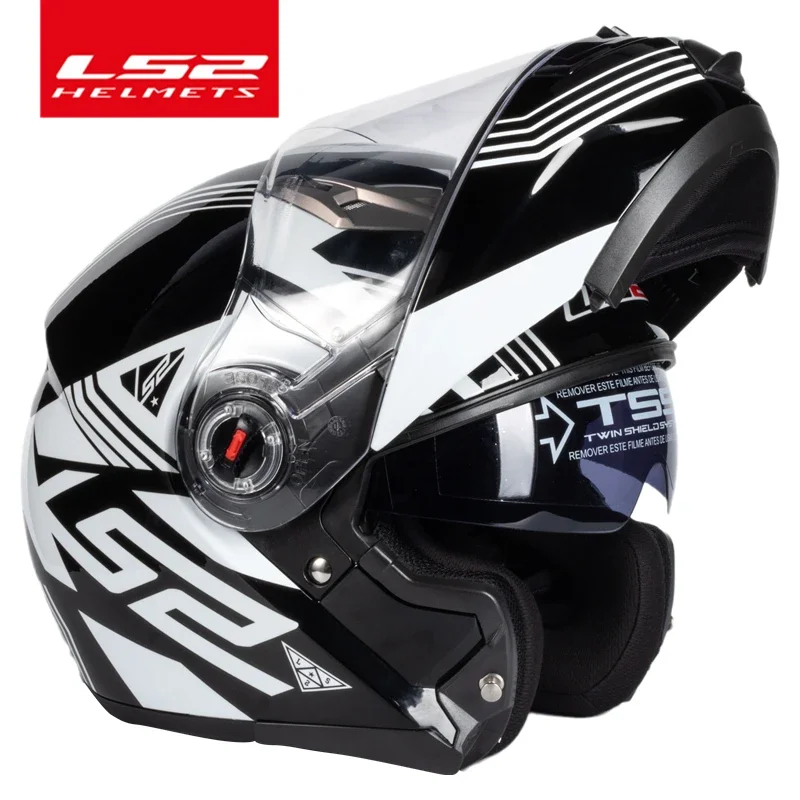Capacete Original LS2 FF370 Flip Up Motorcycle Helmet LS2 Dual Lens Modular Helmets with Sun Visor Casco Moto