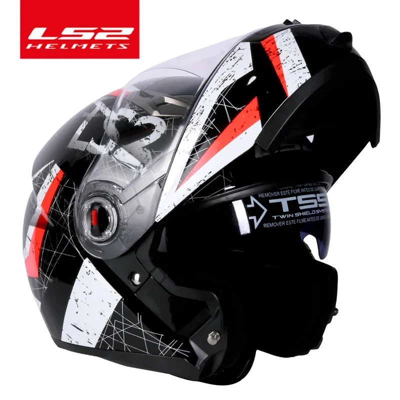 Capacete Original LS2 FF370 Flip Up Motorcycle Helmet LS2 Dual Lens Modular Helmets with Sun Visor Casco Moto