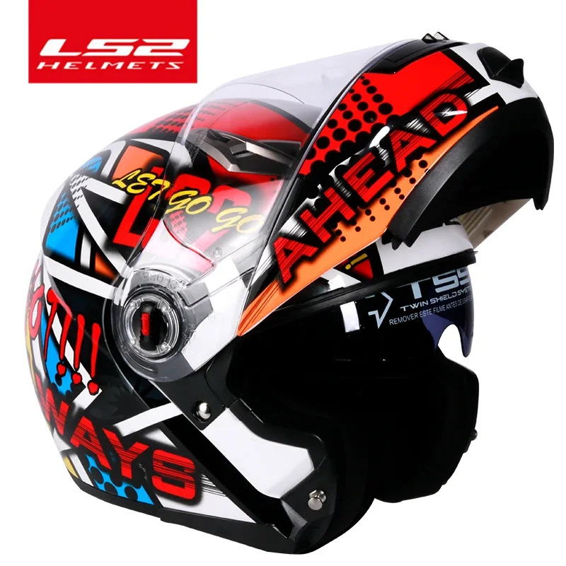 Capacete Original LS2 FF370 Flip Up Motorcycle Helmet LS2 Dual Lens Modular Helmets with Sun Visor Casco Moto