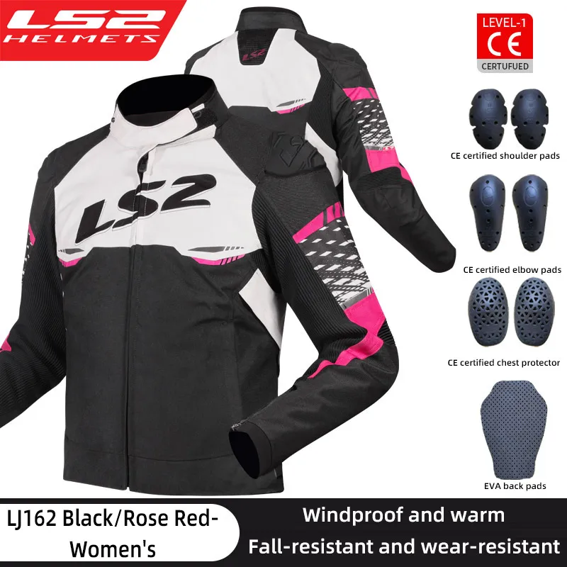 LS2 Motorcycle Jacket Autumn Winter Waterproof Windproof Warm Motorbike Jacket Men Women CE Anti-fall Motocross Riding Clothing